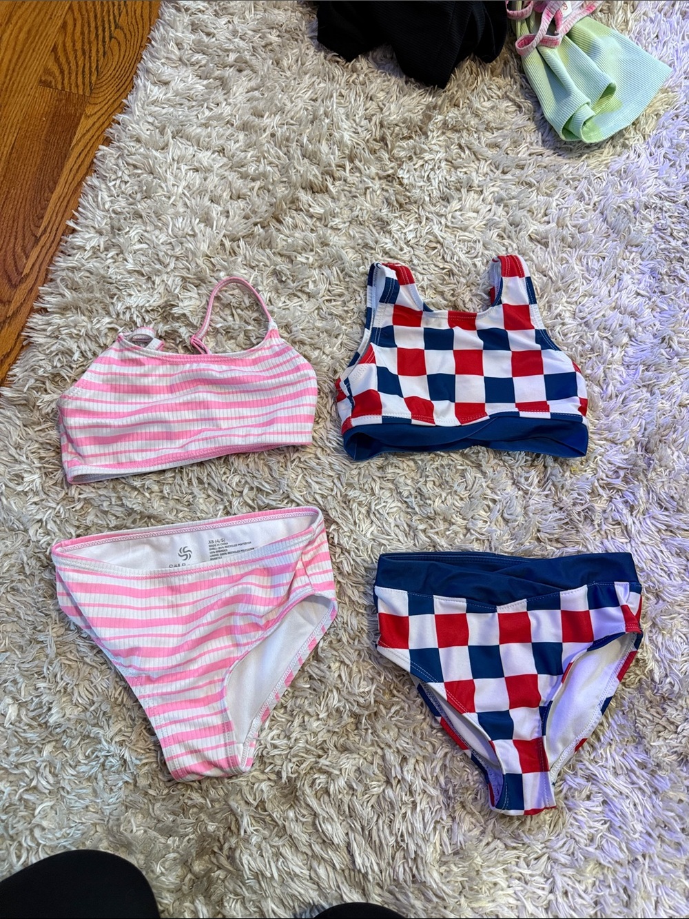 Girls' 2-Pack Swim Sets - Pink Stripes & Red/Blue Check